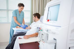 Patient receiving dialysis for end stage renal disease.